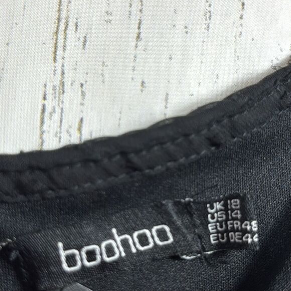 Boohoo Black Swiss Dot Mesh Puff Sleeve Maxi Dress Gothic Cottagecore Boho - Picture 6 of 15